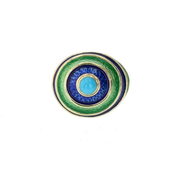 CELLINO 18KT Green and Blue Enamel Vintage Ring - Picture 2 of 11